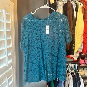 LOFT Teal Lace Blouse